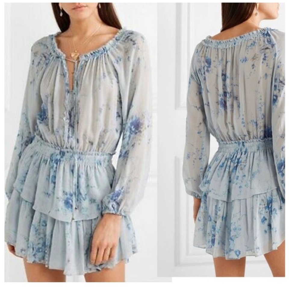 LoveShackFancy Popover Floral Silk Mini Dress metallic  Size M
